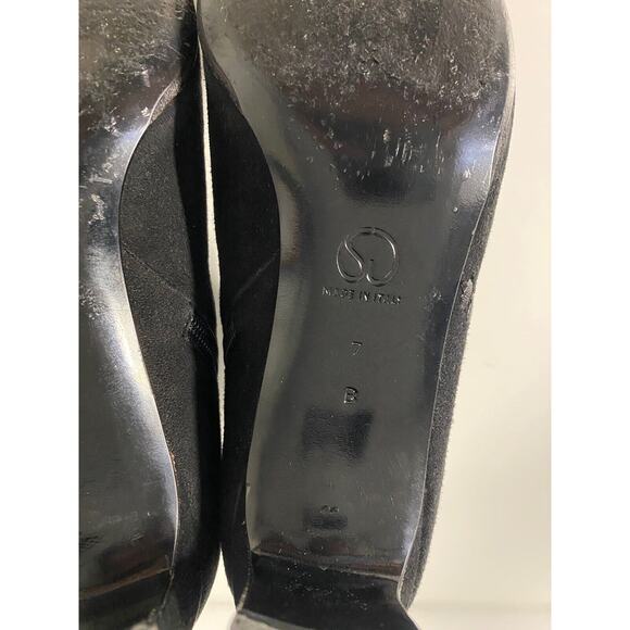 St John Black Bootie Ankle Boot Suede Square Toe Side Zip Block Heel 7 B - Picture 9 of 11